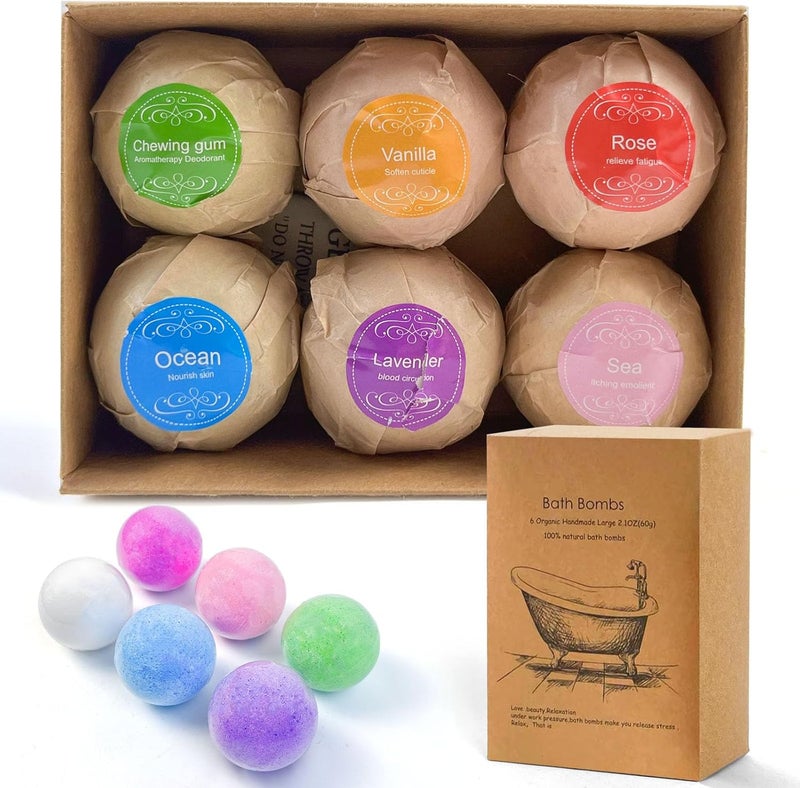 SKY-TOUCH Bath Bombs Gift Set - 6 Large Organic & Natural Essential Oil Handmade Bombs to Moisturize Dry Skin - Image 1