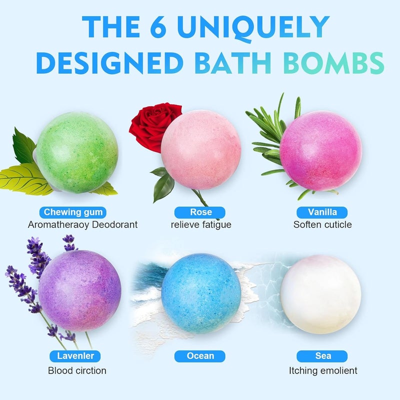 SKY-TOUCH Bath Bombs Gift Set - 6 Large Organic & Natural Essential Oil Handmade Bombs to Moisturize Dry Skin - Image 3