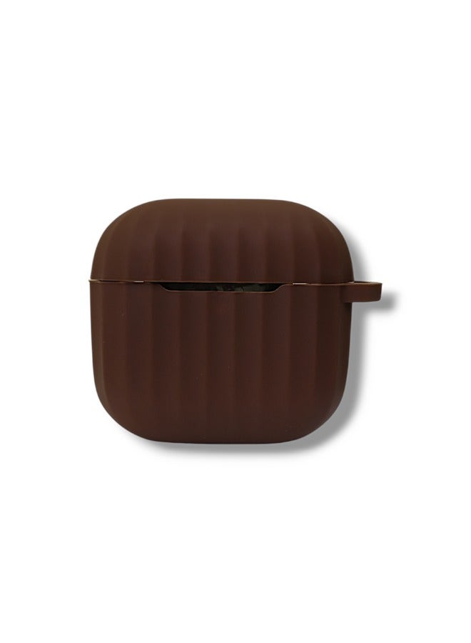 Stylish Wave Silicone Protective Case for AirPods 4 with Carabiner - Brown - Image 2