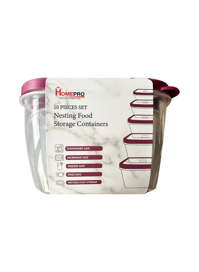 Home Pro 5pcs Set Square Food Container 0.33L | 0.63L | 1.15L | 1.89L | 2.88L | Red