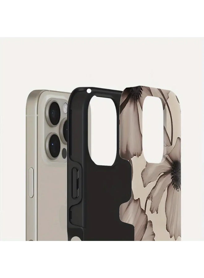 Temu Ink Flower Design Phone Case Durable and Superior Protection Stylish and Glossy Design Dual Shockproof and Scratch Resistant Cover Compatible with iPhone 15 Pro - Image 3