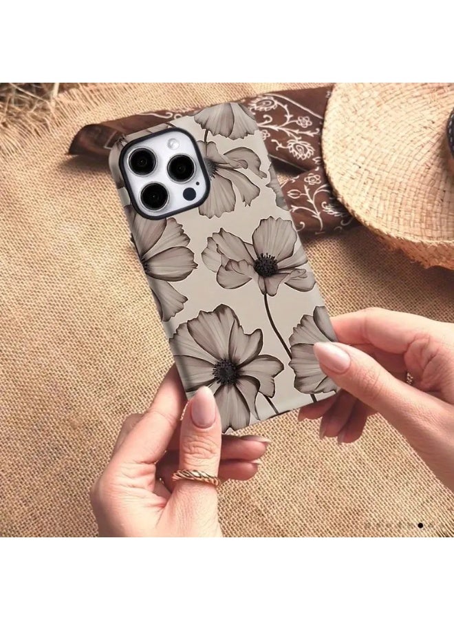 Temu Ink Flower Design Phone Case Durable and Superior Protection Stylish and Glossy Design Dual Shockproof and Scratch Resistant Cover Compatible with iPhone 15 Pro - Image 1
