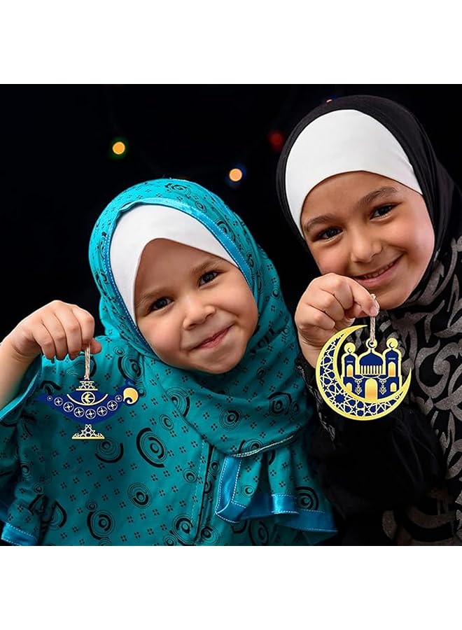 erorex Eid Mubarak Decorations 20Pcs Wooden Ornaments Eid Mubarak Decorations Hanging Ornaments Moon Star Wooden Mubarak Party Supplies Wooden Pendant Decorations For Trees Wall Home Decor Blue - Image 4