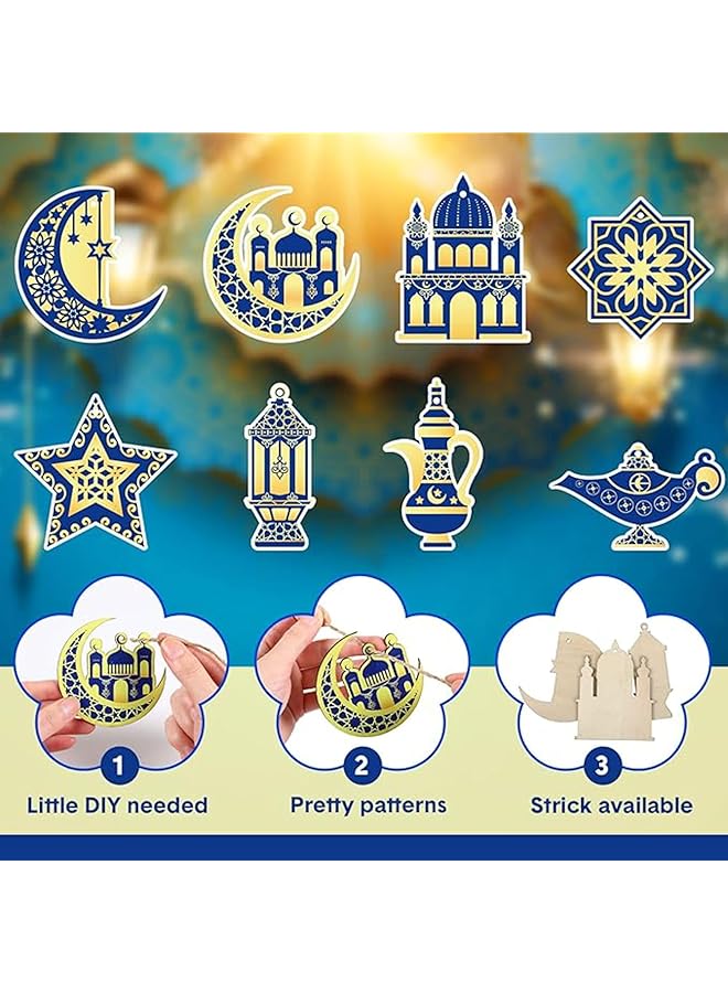 erorex Eid Mubarak Decorations 20Pcs Wooden Ornaments Eid Mubarak Decorations Hanging Ornaments Moon Star Wooden Mubarak Party Supplies Wooden Pendant Decorations For Trees Wall Home Decor Blue - Image 2