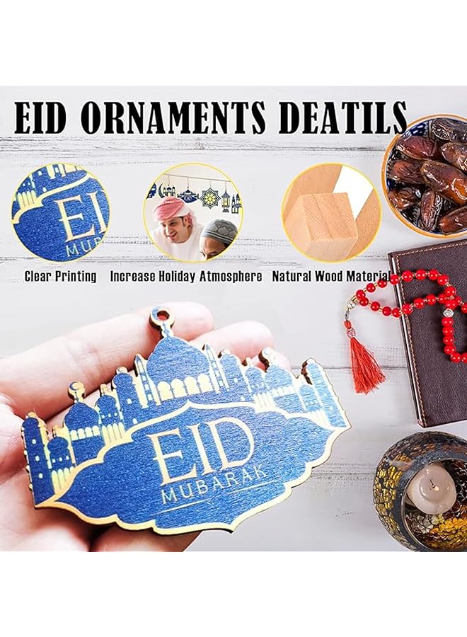 erorex Eid Mubarak Decorations 20Pcs Wooden Ornaments Eid Mubarak Decorations Hanging Ornaments Moon Star Wooden Mubarak Party Supplies Wooden Pendant Decorations For Trees Wall Home Decor Blue - Image 3