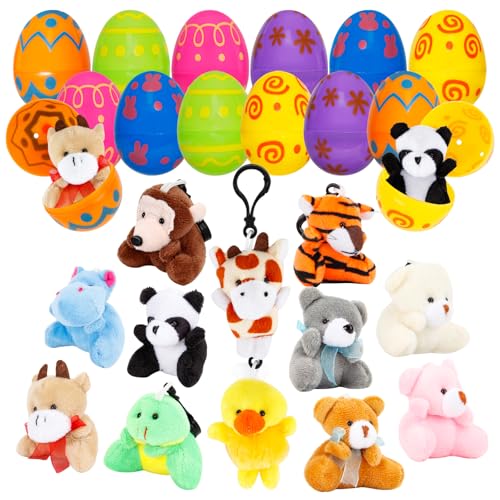 ZJEFUNS 12 Pack Prefilled Easter Egg Fillers with Mini Animal Plush Toy Fillers for Easter Egg Hunt Easter Basket Stuffers Gifts for 38 Year Old Kids Boys Girls Toddlers Easter Party Favors - Image 1