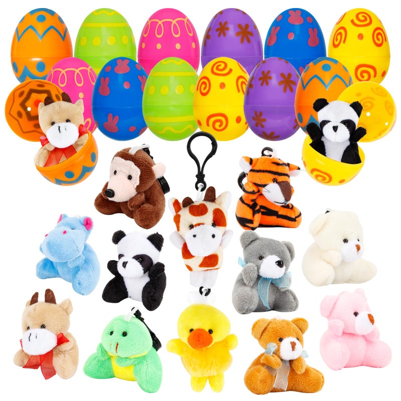 ZJEFUNS 12 Pack Prefilled Easter Egg Fillers with Mini Animal Plush Toy Fillers for Easter Egg Hunt Easter Basket Stuffers Gifts for 38 Year Old Kids Boys Girls Toddlers Easter Party Favors - Image 3