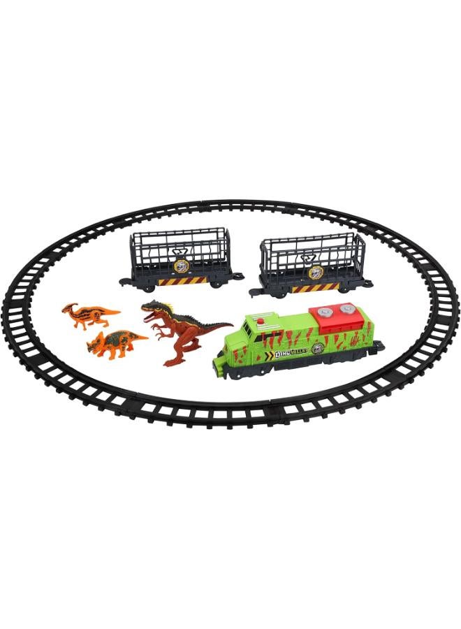 Dino Valley Dinosaur with Big Train and Toy Set with Many Buttons All Hinges Movable with LED Light and Huge Sound - Image 1