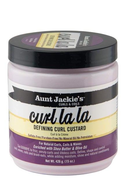 Aunt Jackie's Curls and Coils Curl La La Defining Curl Custard for Natural Hair Curls, Coils and Waves Enriched with shea Butter and Olive Oil, 15 oz