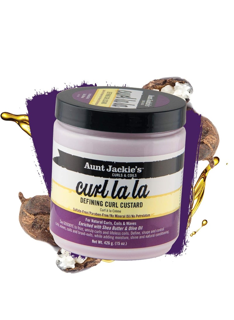 Aunt Jackie's - Aunt Jackie's Curls and Coils Curl La La Defining Curl Custard for Natural Hair Curls, Coils and Waves Enriched with shea Butter and Olive Oil, 15 oz - Image 1