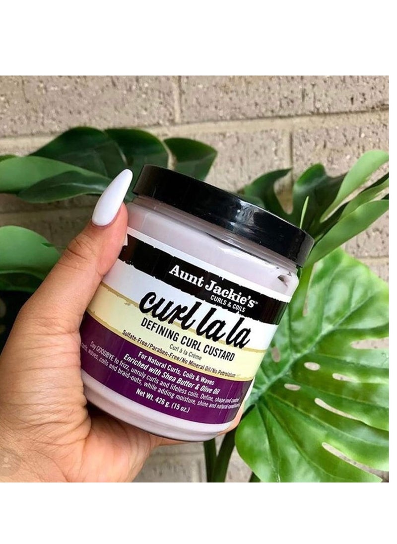 Aunt Jackie's - Aunt Jackie's Curls and Coils Curl La La Defining Curl Custard for Natural Hair Curls, Coils and Waves Enriched with shea Butter and Olive Oil, 15 oz - Image 1