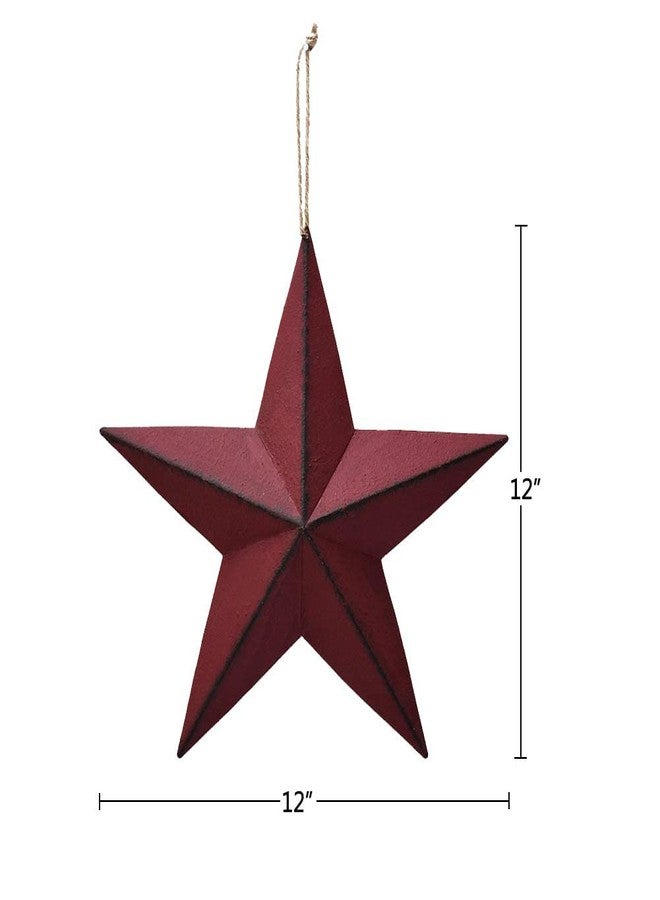 Linfevisi Metal Barn Star Wall Decor Dimensional 3D Hanging Rustic Texas Star Ornament Wall Art Decoration Outdoor Indoor Home Country Farmhouse Style (Red 12'') - Image 5
