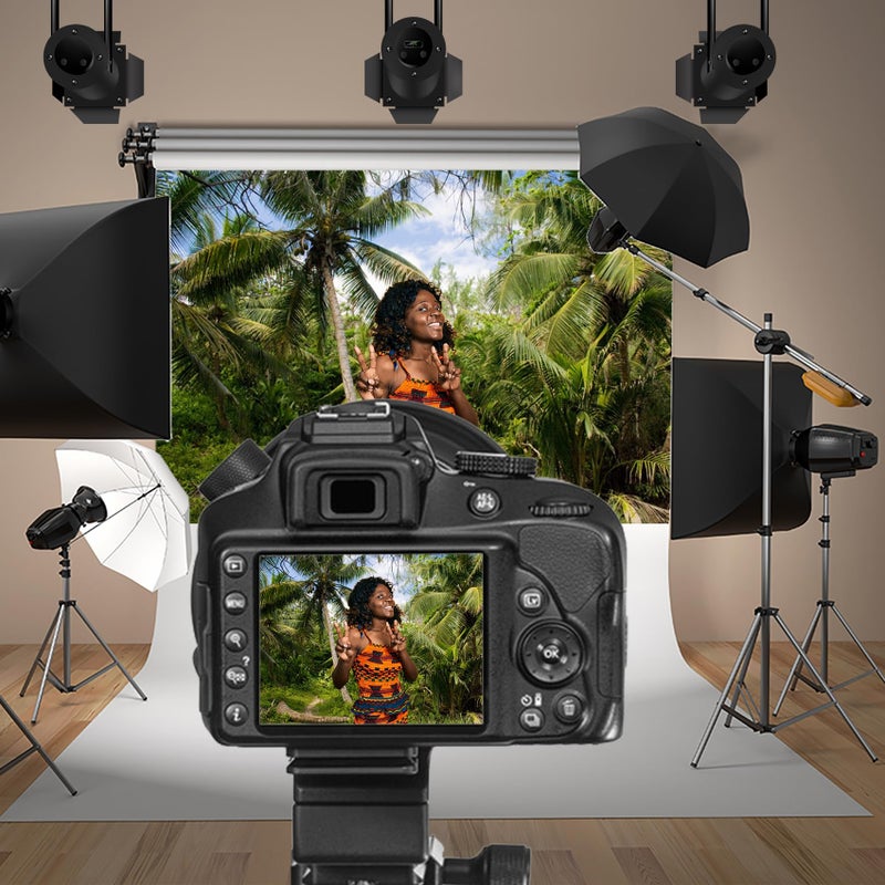 Baocicco 7x5ft Tropical Island Backdrops for Photography Coconut Palm Trees Background Island Wedding Backdrop Summer Theme Party Siesta Holiday Green Spring Summer Photo Studio Video Props - Image 2