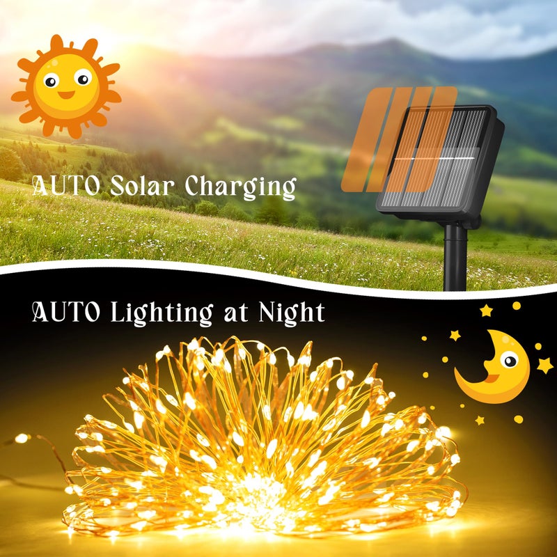 Selarlyt 200 LED 72Ft Solar String Lights for Outside, Solar Fairy Lights for Outside Waterproof with 8 Modes, Twinkle Light for Patio Tree Christmas Party Wedding Decor(Warm White) - Image 2