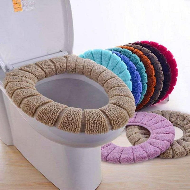 HEVIR HEVIR Washable Soft Warmer Toilet Seat Cover Stretchable Easy Installation Thicker Cloth Cushion Mat Lid Cover Pads Multicolor Bathroom Set - Image 2