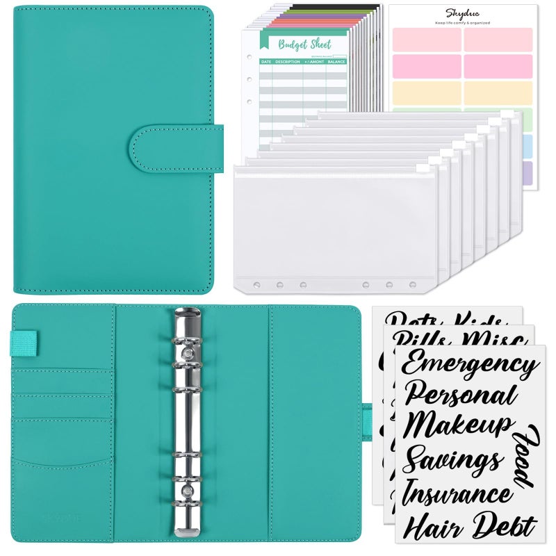 SKYDUE Budget Binder, Money Saving Binder with Zipper Envelopes, Cash Envelopes and Expense Budget Sheets for Budgeting (Turquoise) - Image 1