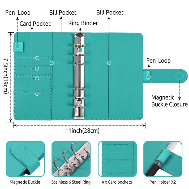 SKYDUE Budget Binder, Money Saving Binder with Zipper Envelopes, Cash Envelopes and Expense Budget Sheets for Budgeting (Turquoise) - Image 5