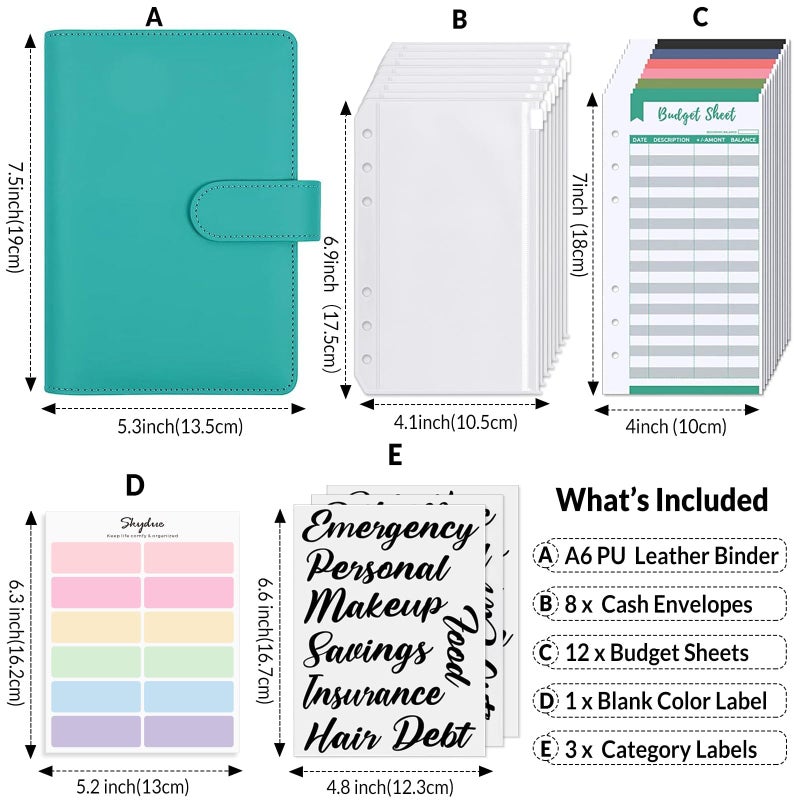 SKYDUE Budget Binder, Money Saving Binder with Zipper Envelopes, Cash Envelopes and Expense Budget Sheets for Budgeting (Turquoise) - Image 3