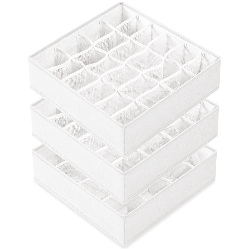 Criusia 3 Pack Sock Underwear Drawer Organizer Dividers 64 Cell Fabric Foldable Cabinet Closet Organizers and Storage Boxes for Storing Socks Panties Ties 162424 Cell White