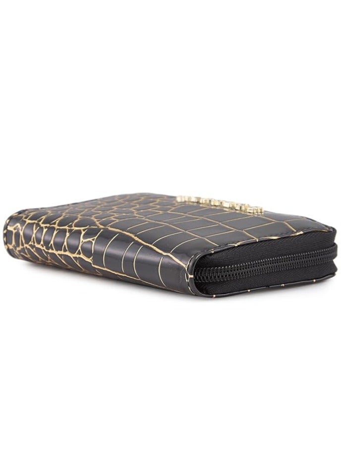 Caprese Miranda Zip Around Wallet for Women| Small, Black | Multiple Card Slots with Stylish Animal Print | Perfect for Carrying Daily Essentials