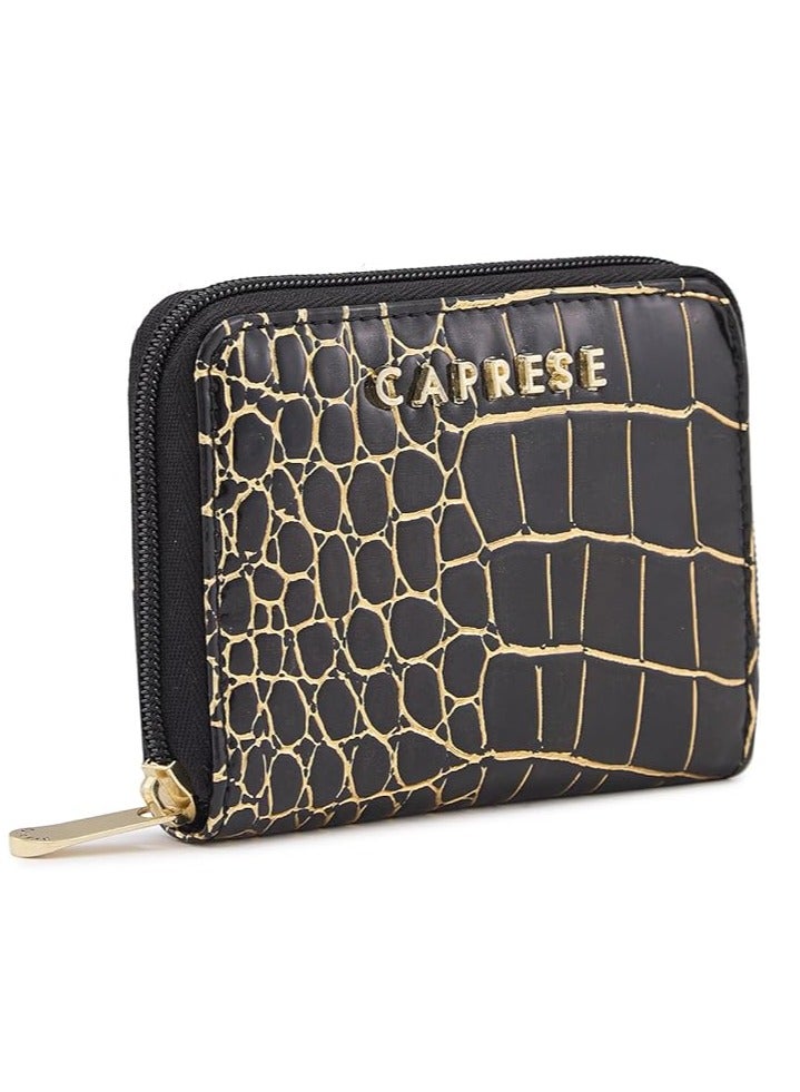 Caprese Miranda Zip Around Wallet for Women| Small, Black | Multiple Card Slots with Stylish Animal Print | Perfect for Carrying Daily Essentials