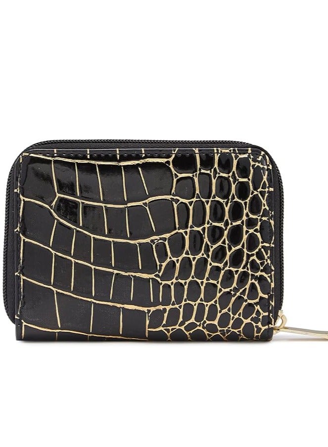 Caprese Miranda Zip Around Wallet for Women| Small, Black | Multiple Card Slots with Stylish Animal Print | Perfect for Carrying Daily Essentials