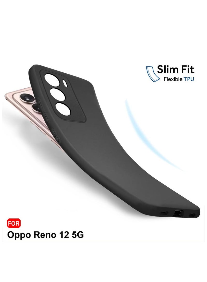 حافظة لهاتف Reno 12 5G ناعمة ومرنة وغطاء خلفي من مادة TPU باللون الأسود غير اللامع مع حماية للكاميرا مصممة لهاتف Reno 12 5G - Image 5