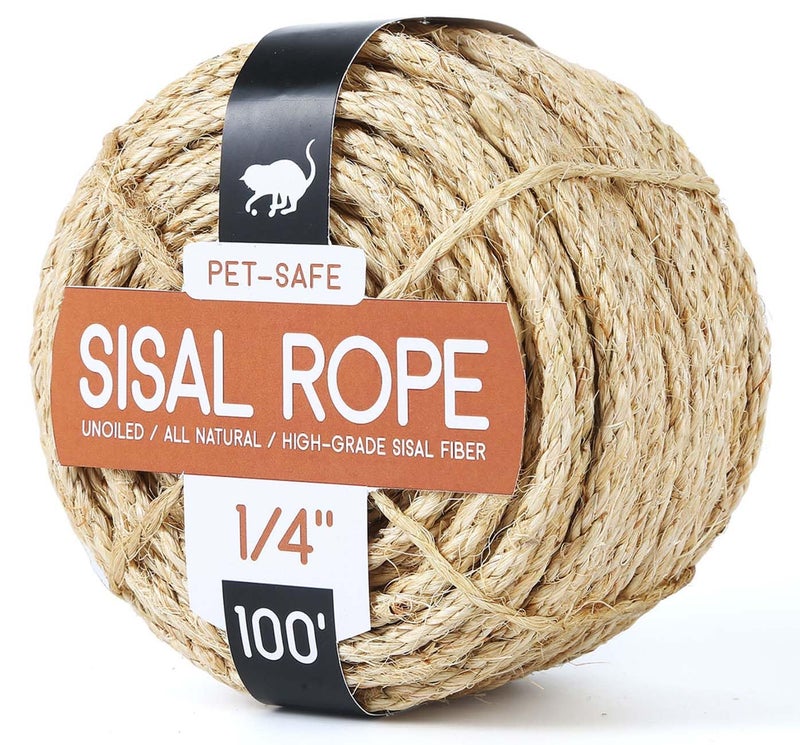 Radix Rope حبل سيزال ملتوي 1/4" × 100 قدم - طبيعي بالكامل وخالي من المواد الكيميائية، حبل شجرة القطط لإصلاح عمود الخدش، استبدال، والحرف اليدوية وزراعة الحدائق وتزيين المنزل - Image 1