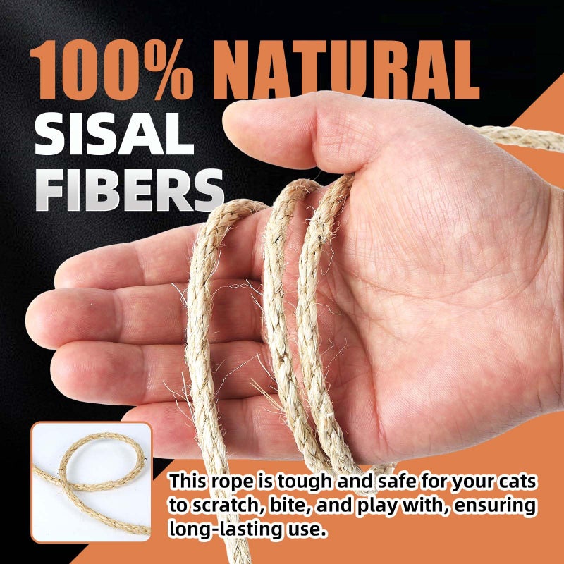 Radix Rope حبل سيزال ملتوي 1/4" × 100 قدم - طبيعي بالكامل وخالي من المواد الكيميائية، حبل شجرة القطط لإصلاح عمود الخدش، استبدال، والحرف اليدوية وزراعة الحدائق وتزيين المنزل - Image 3