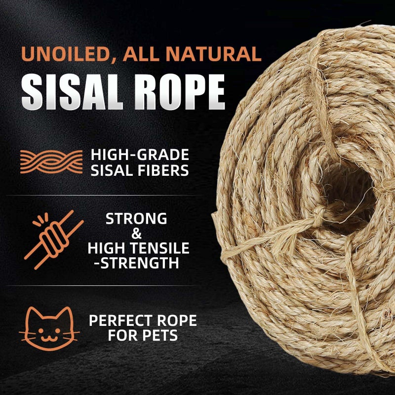Radix Rope حبل سيزال ملتوي 1/4" × 100 قدم - طبيعي بالكامل وخالي من المواد الكيميائية، حبل شجرة القطط لإصلاح عمود الخدش، استبدال، والحرف اليدوية وزراعة الحدائق وتزيين المنزل - Image 5