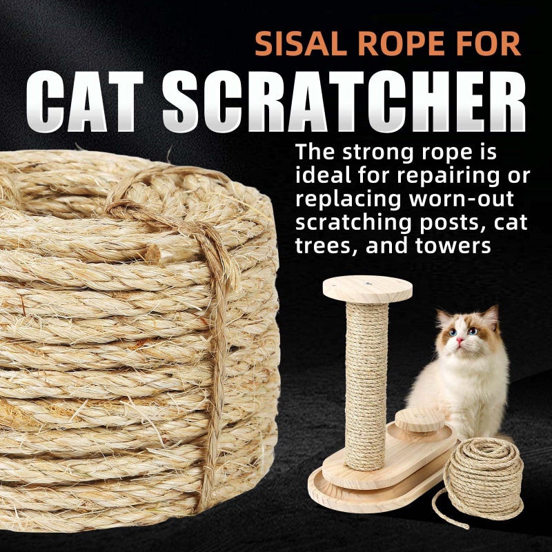 Radix Rope حبل سيزال ملتوي 1/4" × 100 قدم - طبيعي بالكامل وخالي من المواد الكيميائية، حبل شجرة القطط لإصلاح عمود الخدش، استبدال، والحرف اليدوية وزراعة الحدائق وتزيين المنزل - Image 2