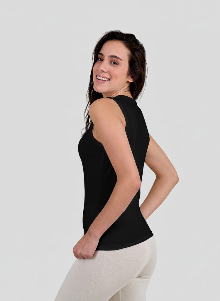 Dice Women's Sleeveless High Neck Top, Cotton Lycra, Casual Fitted Style - Black - Image 3