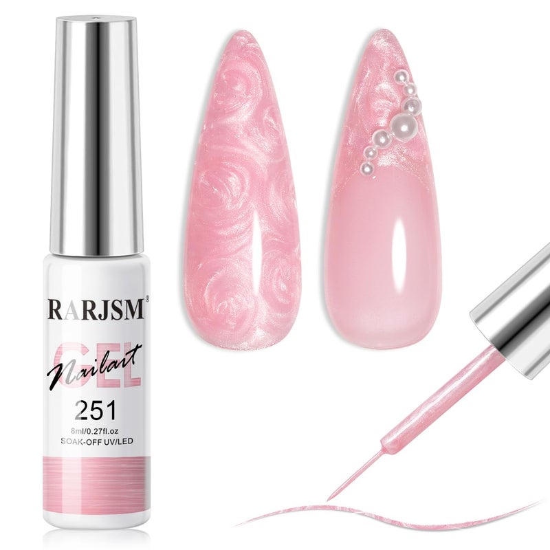 RARJSM Pearl Pink Nail Art Gel Liner Pearlescent Shell Glitter Swirl Effect Gel Nail Polish 8ml Build in Thin Brush Painted Drawing Striper Gelpolish Soak off Curing Requires for Home Salon Design - Image 1