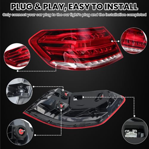 Clidr LED Tail Light Assembly Compatible with 2014-2016 Mercedes Benz W212 E-Class E250 E300 E350 E400 E550 E63 Outer Rear Lamp Replaces 2129061303 Driver Side - Image 5