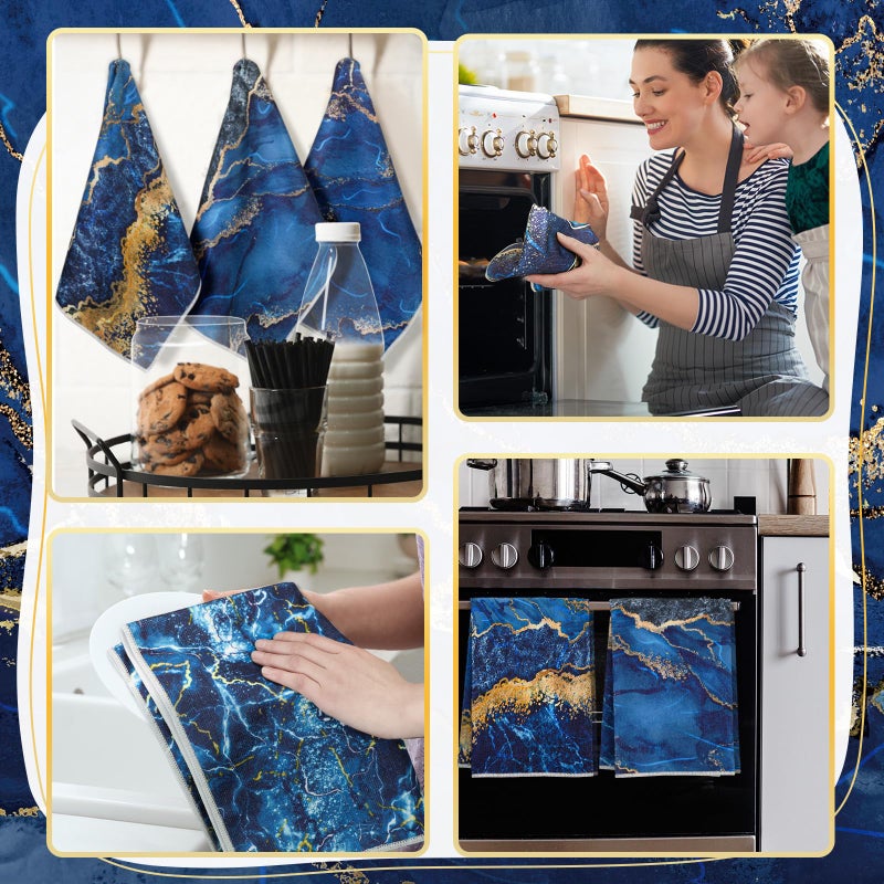 Boyiee Set Of 6 Marble Kitchen Towels Blue Gold Hand Modern Absorbent Soft Decorative Dish Tea Towels 24 X 16 Inches Kitchen Gifts For Farmhouse Bathroom Decorations - Image 5