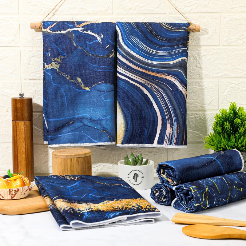 Boyiee Set Of 6 Marble Kitchen Towels Blue Gold Hand Modern Absorbent Soft Decorative Dish Tea Towels 24 X 16 Inches Kitchen Gifts For Farmhouse Bathroom Decorations - Image 2