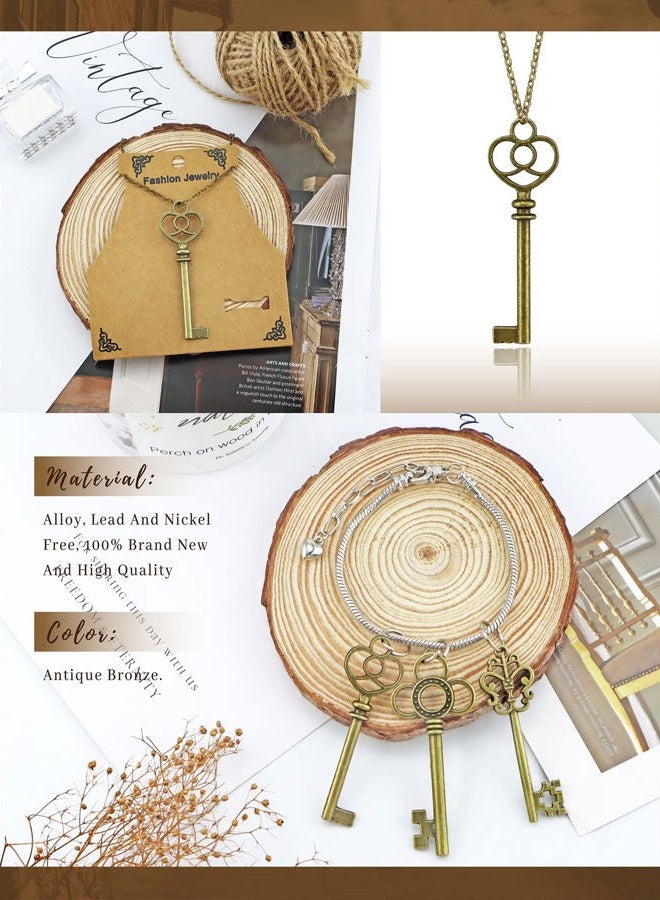 JIALEEY 3 Type of 30 PCS Vintage Large Skeleton Key Set Charms, Mixed Antique Style Bronze Brass Key Set Charms for Pendant DIY Jewelry Making Wedding Party Favors - Image 5