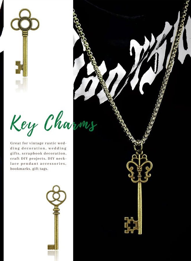 JIALEEY 3 Type of 30 PCS Vintage Large Skeleton Key Set Charms, Mixed Antique Style Bronze Brass Key Set Charms for Pendant DIY Jewelry Making Wedding Party Favors - Image 4