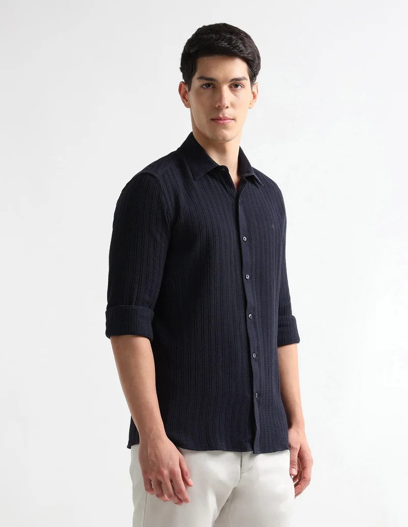 Arrow Navy Tailored Fit Patterned Elixir Shirt for Men | Best Price UAE