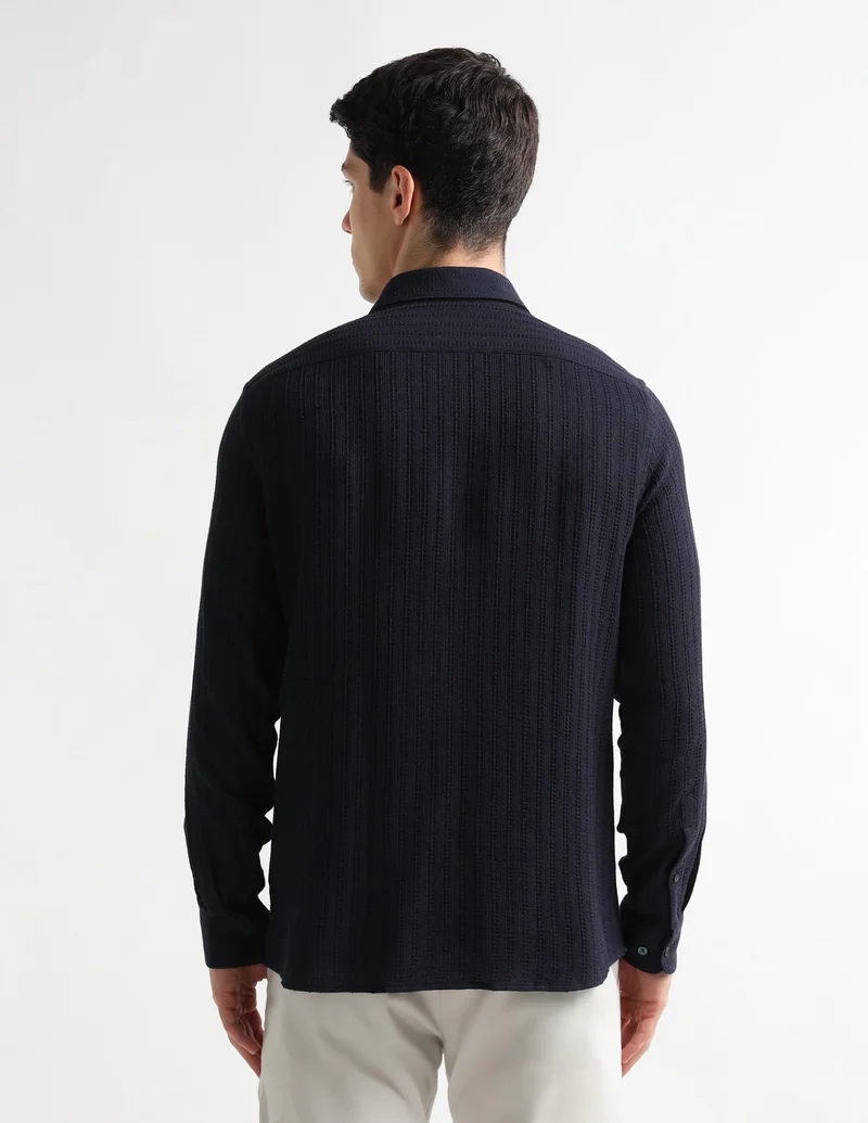 Arrow Navy Tailored Fit Patterned Elixir Shirt for Men | Best Price UAE