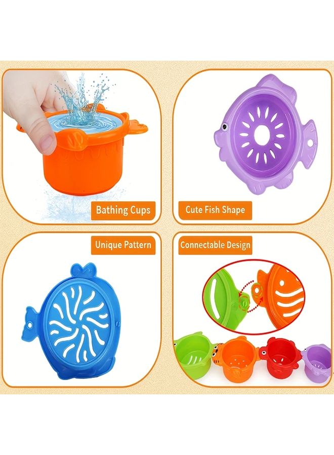 Fish Shape Stacking Cups 6pcs Water Bath Toys Layered Stacking Set For Early Education Beach Bathroom - Image 3