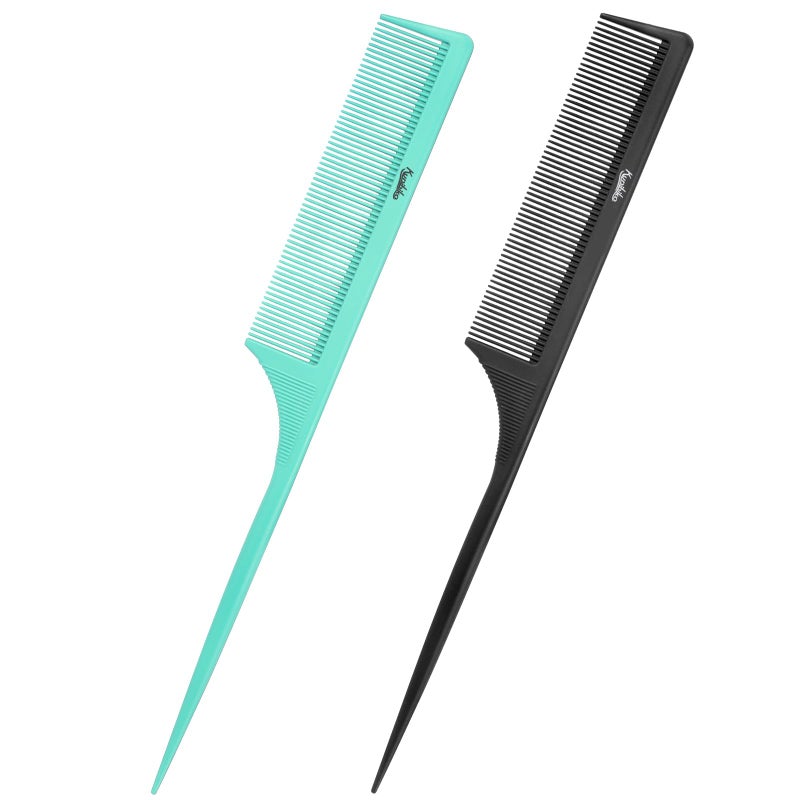 Kunihiko 2Pcs Rat Tail Comb Parting Combs for Women, Fine Tooth Parting Tip Carbon Fiber Root Teasing Anti Static Hair Comb for Styling (Green,Black) - Image 1