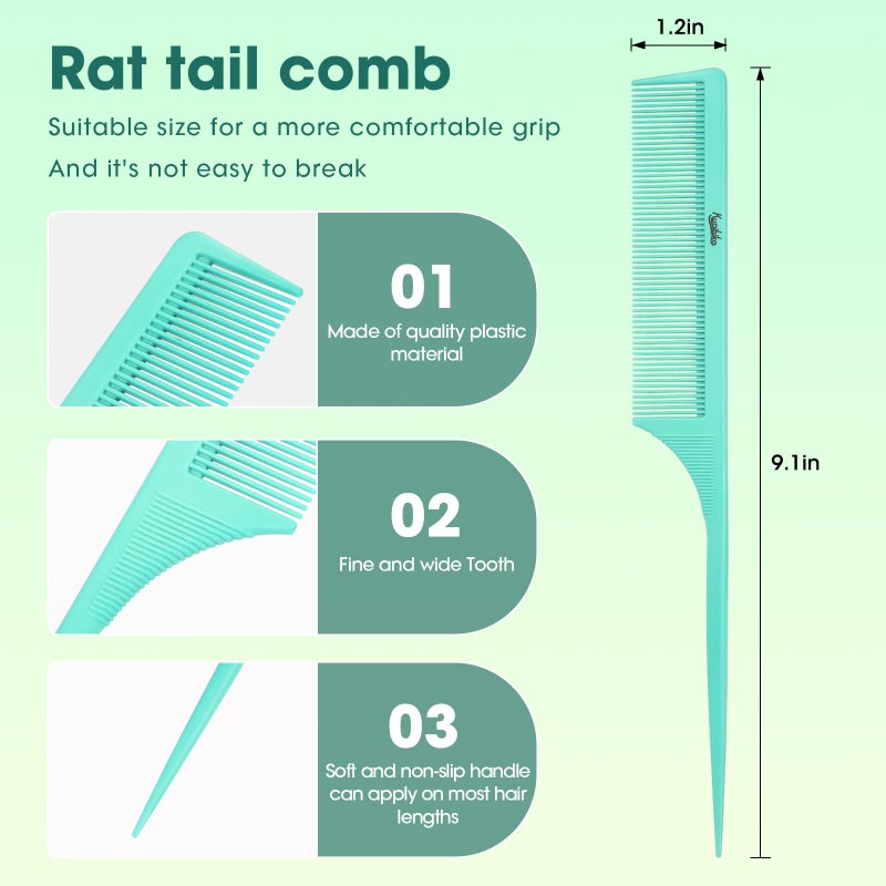 Kunihiko 2Pcs Rat Tail Comb Parting Combs for Women, Fine Tooth Parting Tip Carbon Fiber Root Teasing Anti Static Hair Comb for Styling (Green,Black) - Image 3