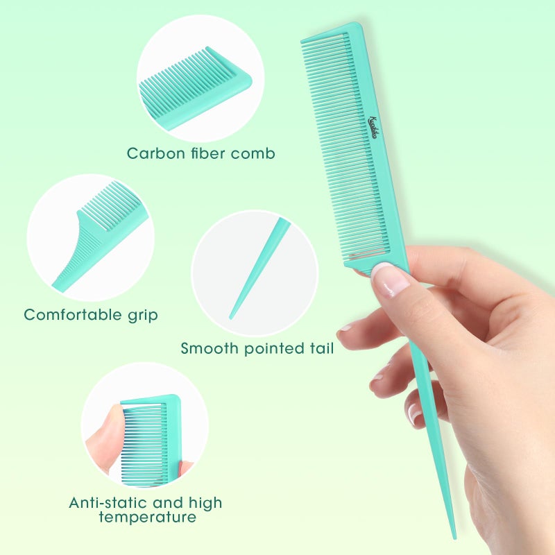 Kunihiko 2Pcs Rat Tail Comb Parting Combs for Women, Fine Tooth Parting Tip Carbon Fiber Root Teasing Anti Static Hair Comb for Styling (Green,Black) - Image 4