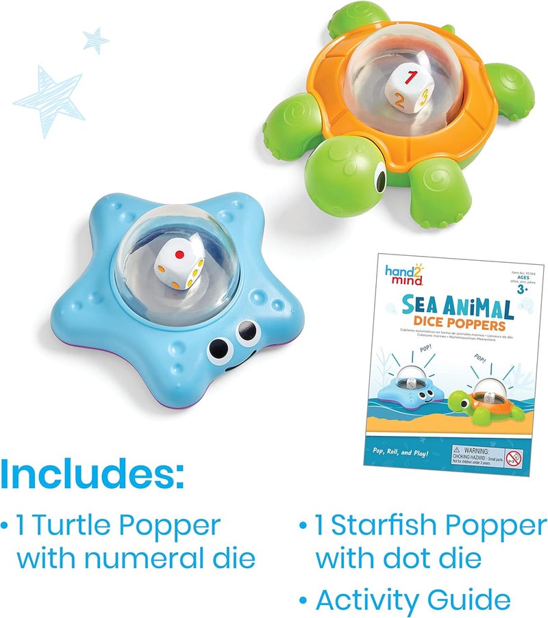 hand2mind hand2mind Sea Animals Dice Poppers Math Dice Popper Game Replacement Dice Roller Dice Games for Kids Board Game Accessories Family Game Night Kids Travel Activity Fun Classroom Games Set of 2 - Image 2