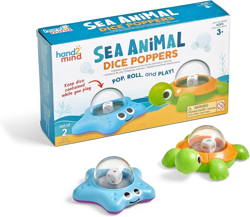 hand2mind hand2mind Sea Animals Dice Poppers Math Dice Popper Game Replacement Dice Roller Dice Games for Kids Board Game Accessories Family Game Night Kids Travel Activity Fun Classroom Games Set of 2 - Image 1