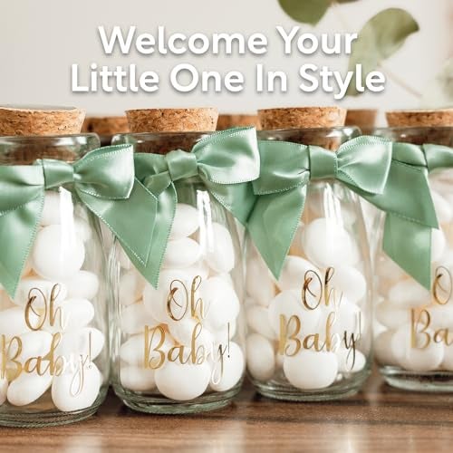Ethisa Vintage 12 Pack Oh Baby Woodland Milk Glass Bottles with Ribbons and Stickers - Classy Baby Shower Favors for Guests and Table Centerpieces - Gender Neutral Eucalyptus Decoration - Safari Theme - Image 3