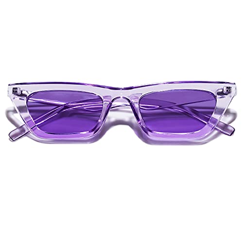 VANLINKER Small Trendy Skinny Cat Eye Sunglasses Women Retro Tiny Square Shade Purple Frame - Image 3