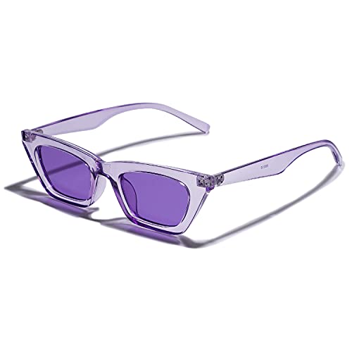 VANLINKER Small Trendy Skinny Cat Eye Sunglasses Women Retro Tiny Square Shade Purple Frame - Image 1