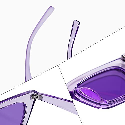 VANLINKER Small Trendy Skinny Cat Eye Sunglasses Women Retro Tiny Square Shade Purple Frame - Image 4